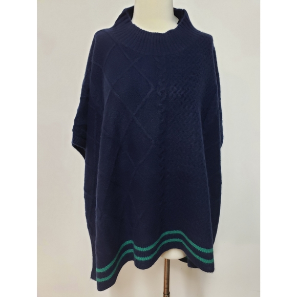 💯%Free people Harbour Stripe Cable Poncho - Picture 9 of 12